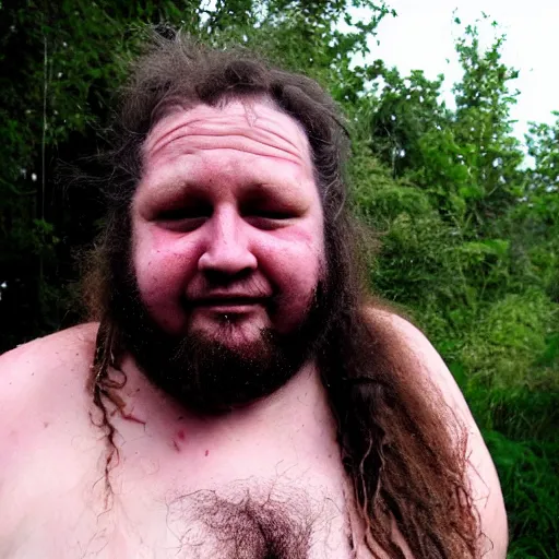 Image similar to morbidly obese hippy, greasy, sweaty filthy, hd image