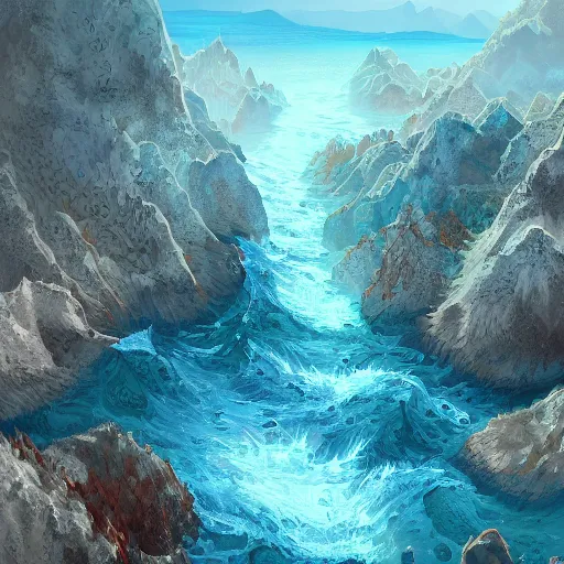 Prompt: Realm between the mountains and the sea, fantasy, digital painting, extra detailed