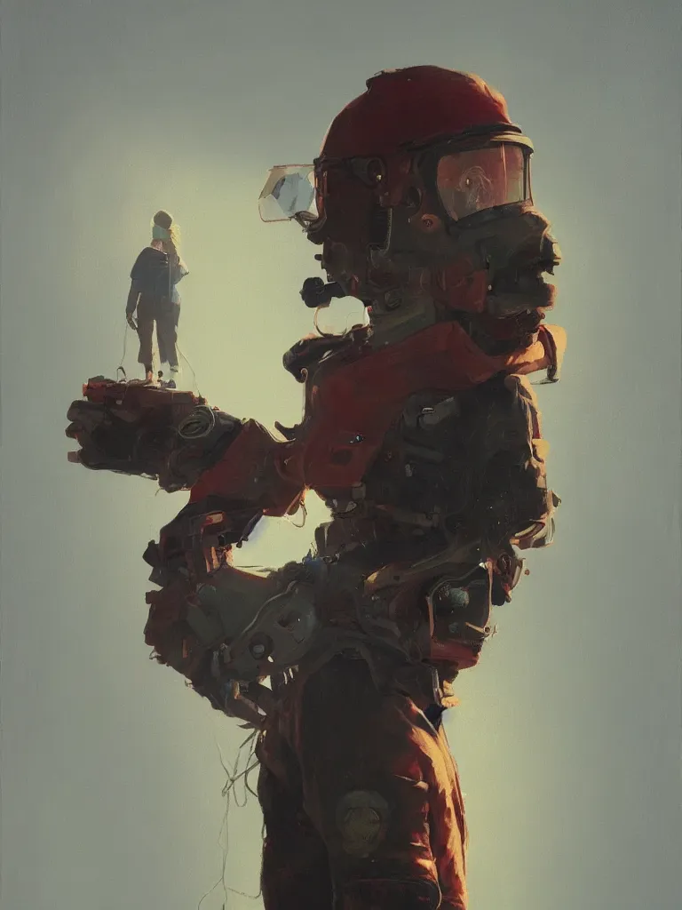 Image similar to a portrait of a punker in a painting from stalenhag, 4 k, 8 k, hdr, artstation, concept art