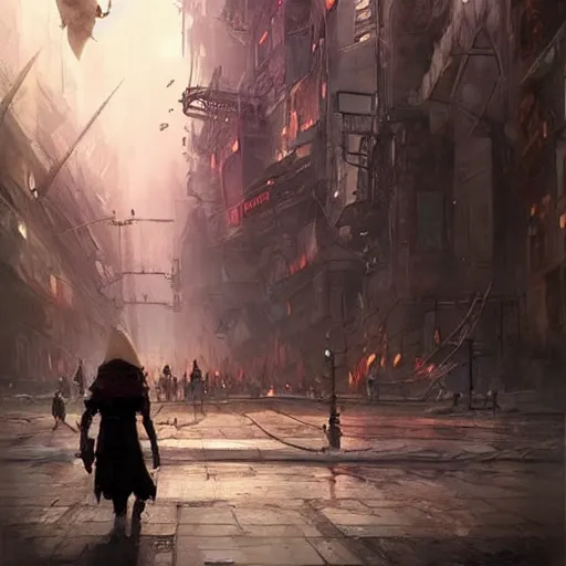 Image similar to gigantic cat walking on apocalyptic city, very detailed fine art, top of pinterest, trend of artistation, style of ( ( kadinski ) ) ( ( ( ( ( greg rutkowski ) ) ) ) ) and ilia kuvshinov