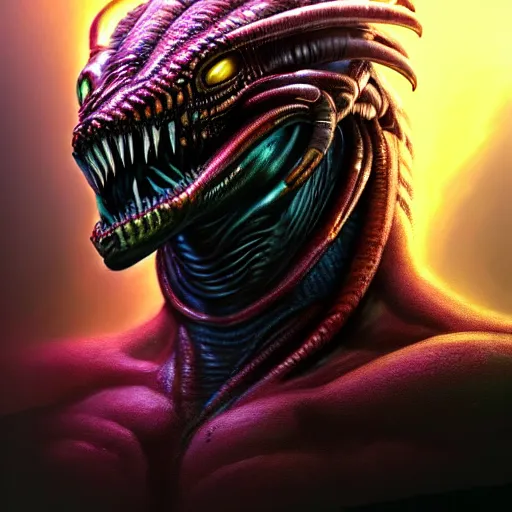 Image similar to predator alien, portrait, fantasy, beautiful face, vivid colors, elegant, concept art, sharp focus, digital art, hyper - realistic, 4 k, unreal engine, highly detailed, hd, dramatic lighting by brom, trending on artstation