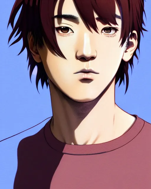 Prompt: portrait Anime as Joji singer man cute-fine-face, brown-red-hair pretty face, realistic shaded Perfect face, fine details. Anime. realistic shaded lighting by Ilya Kuvshinov katsuhiro otomo ghost-in-the-shell, magali villeneuve, artgerm, rutkowski, WLOP Jeremy Lipkin and Giuseppe Dangelico Pino and Michael Garmash and Rob Rey