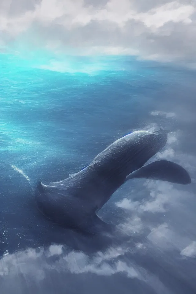 Image similar to a concept scene illustration depicting a giant blue whale at the bottom of the azure sea, crystal texture, dreamy atmosphere ， super wide angle ， matte painting ， rtx on ， trending on cgsociety and artstation ，