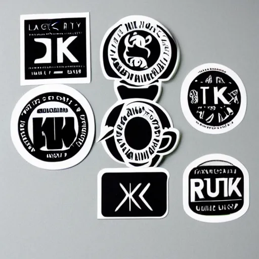 Image similar to black on white graphic design stickers in style of david rudnick, eric hu, y 2 k,