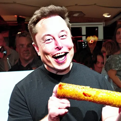 Image similar to Elon Musk excitedly eating a Slim Jim