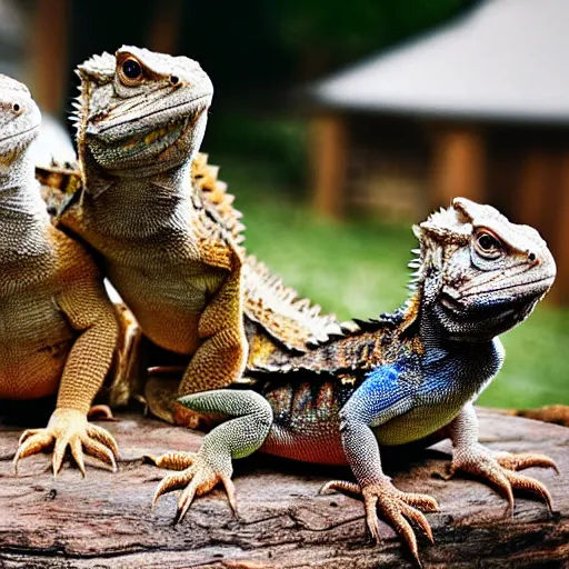 Image similar to a group of bearded dragons having a birthday party