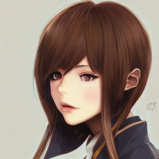 Prompt: character illustration of a brown haired anime girl in the style of ryohei fuke, ilya kuvshinov, concept art, trending, luminecent eyes fine details, realistic shaded lighting, detailed eyes, pretty face