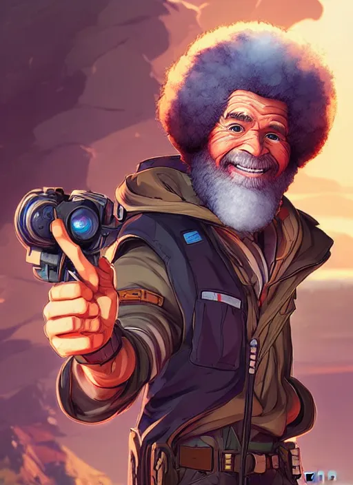 Prompt: Bob Ross in apex legends as an anime character digital illustration portrait design by Ross Tran, artgerm detailed, soft lighting