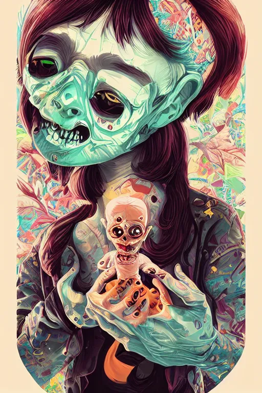 Image similar to a baby zombie in a pocket, tristan eaton, victo ngai, artgerm, rhads, ross draws