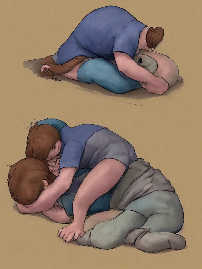 Prompt: fetal position by Disney Concept Artists, blunt borders, golden ratio