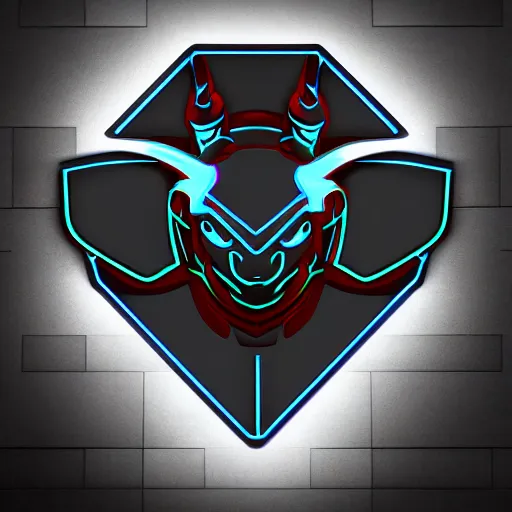 Image similar to stylized cyberpunk minotaur logo holding laptop on right