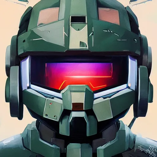 Image similar to portrait of master chief gundam pilot, with an intricate, detailed, urban inspired hiphop afro futuristic helmet, vector behance hd jesper ejsing, rhads, makoto shinkai, lois van baarle, ilya kuvshinov, rossdraws, hd, 3 2 k, ilya kuvshinov, gustav klimt