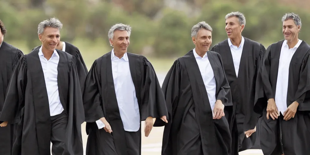 Image similar to Mauricio Macri and judges in black robes playing football