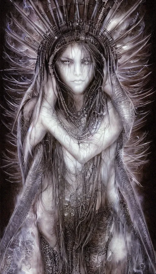 Image similar to portrait of a digital shaman, by luis royo,