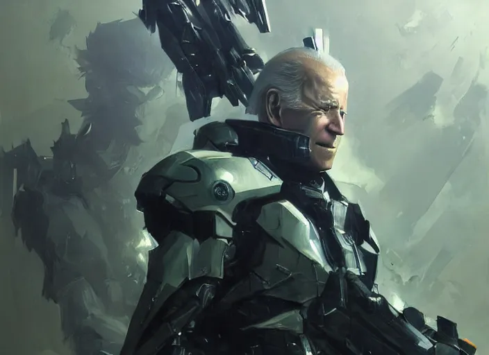 Image similar to joe biden from metal gear rising revengeance by greg rutkowski