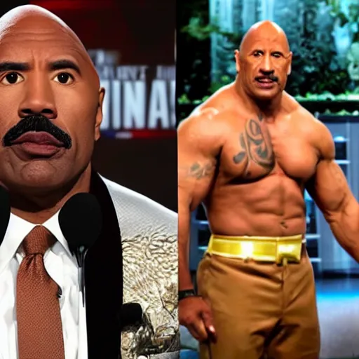 Prompt: Steve Harvey playing a Dwayne Johnson cosplay