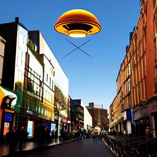 Prompt: A ufo carrying jesus christ in Dublin City centre Ireland. -9