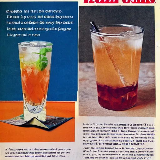 Image similar to new drink ad, retro, 8 0 s, magazine, old paper, crumpled page