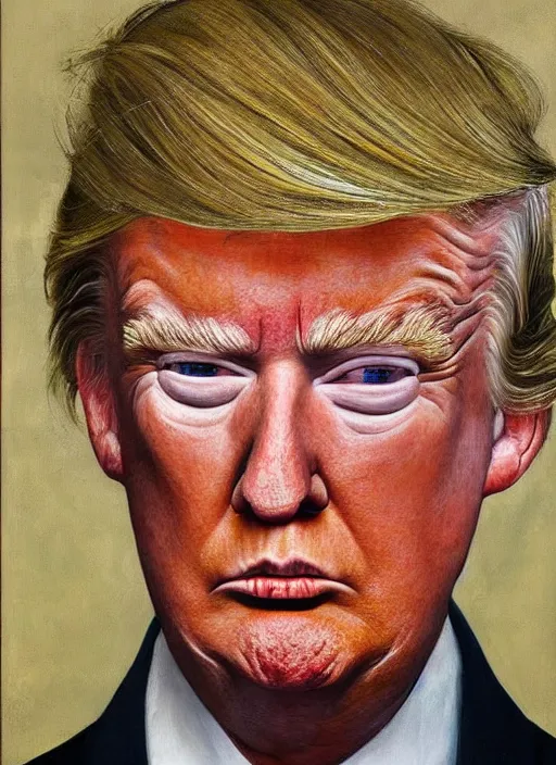 Image similar to Donald Trump, painted by Lucian Freud, highly detailed, 8k