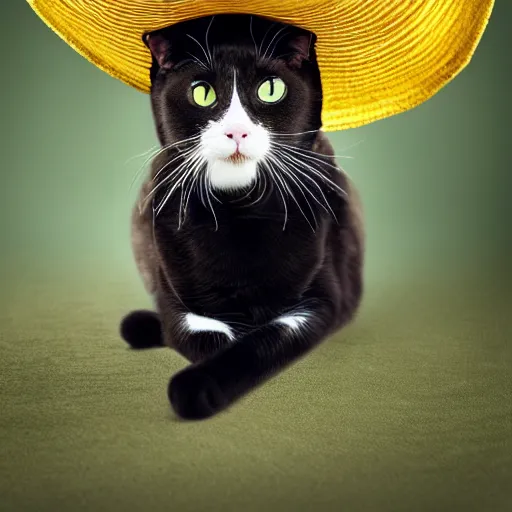 Prompt: a cat wearing a small sombrero and a poncho, photography