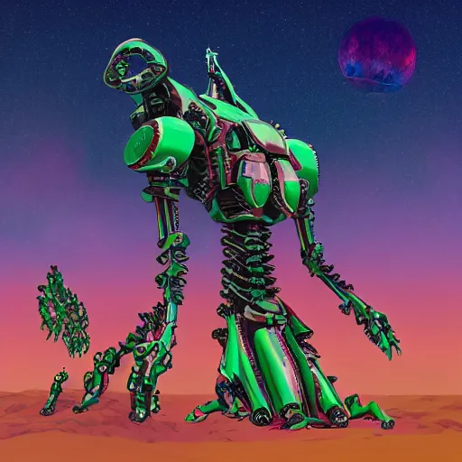 Image similar to spacepunk organic biomech living evangelion giant robot, made of spikes, lovecraftian, fullbody concept, surrounded by dunes, evil