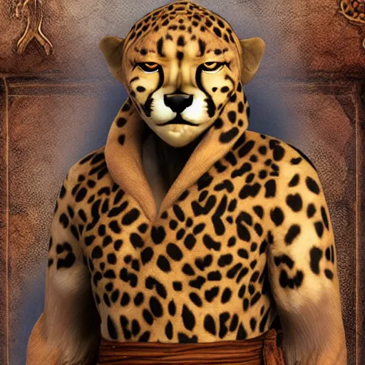 Prompt: Humanoid Cheetah, Animal face, D&D, Tabaxi, Monk-like robe attire