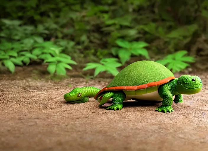 Prompt: national geographic wildlife photo of real life yoshi yoshi in real life in the wild, dinosaur turtle, 8 k, 8 5 mm f 5. 6