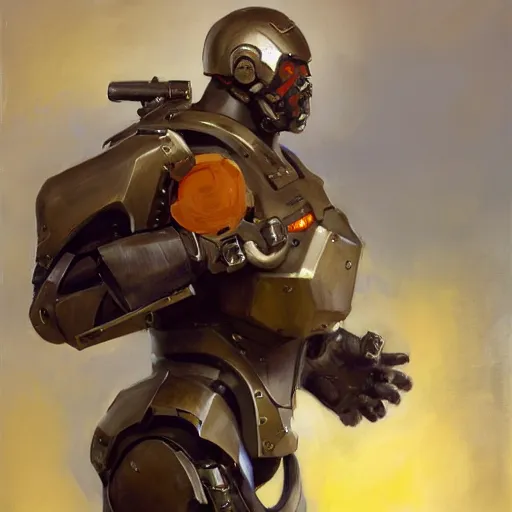 Image similar to greg manchess portrait painting of fully armored bionic augmented the foundation aka dwayne the rock as overwatch character, medium shot, asymmetrical, profile picture, organic painting, sunny day, matte painting, bold shapes, hard edges, street art, trending on artstation, by huang guangjian, gil elvgren, ruan jia, greg rutkowski, gaston bussiere