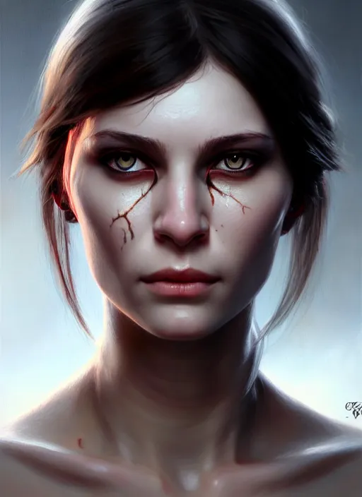 Image similar to a _ fantasy _ style _ portrait _ painting _ of white female with scar under left eye, holy oil _ painting _ unreal _ 5 _ daz. _ rpg _ portrait _ extremely _ detailed _ artgerm _ greg _ rutkowski _ greg