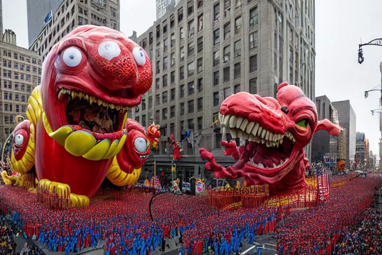 Image similar to photo of giant elaborate parade float designed by geoff darrow!!!! and ( ( ( ( ( ( hr giger ) ) ) ) ) ), in the macys parade, detailed 4 k photo