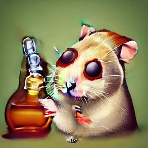 Prompt: stoner hamster wearing a beanie smoking a bong