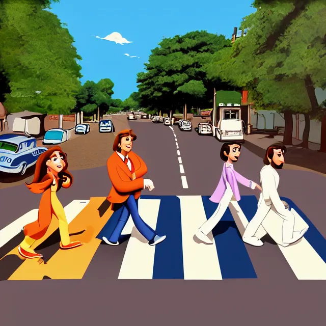 Prompt: abbey road as a 7 0 s disney movie, digital art, artstation, 4 k