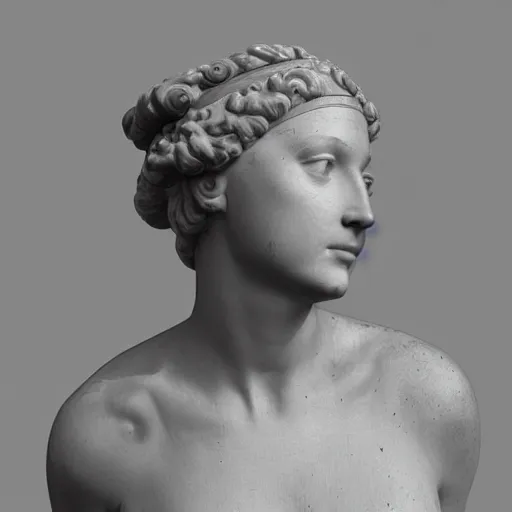 Image similar to a 3 d neon ring on the head of a renaissance statue, 3 d render