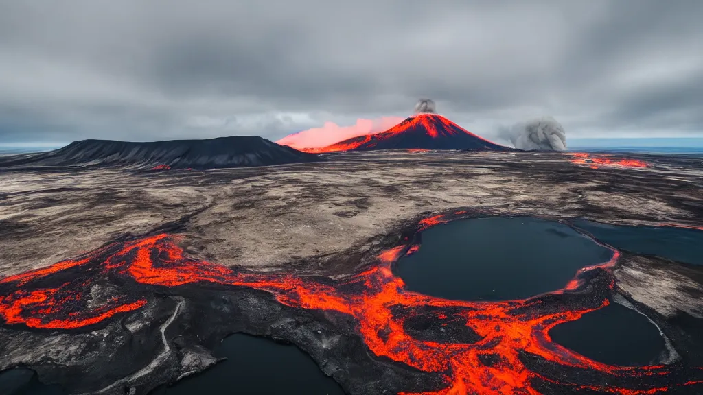 Prompt: I flew my drone over an erupting volcano in Iceland and these are the incredible pictures I took