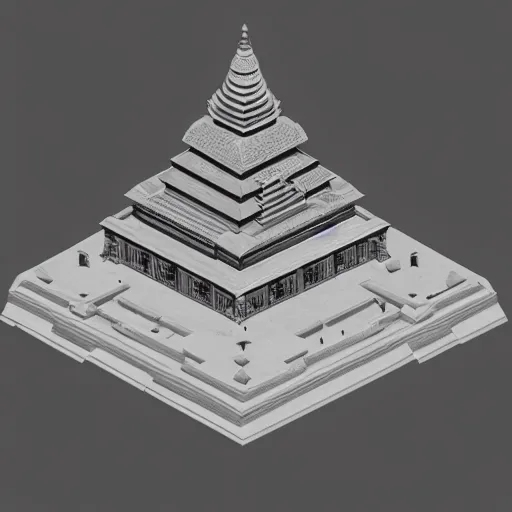 Prompt: isometric low - poly bagan temple