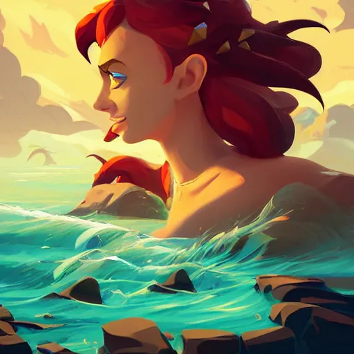 Image similar to painting mermaid treasure on sea of thieves game avatar hero smooth face median photoshop filter cutout vector, behance hd by jesper ejsing, by rhads, makoto shinkai and lois van baarle, ilya kuvshinov, rossdraws global illumination