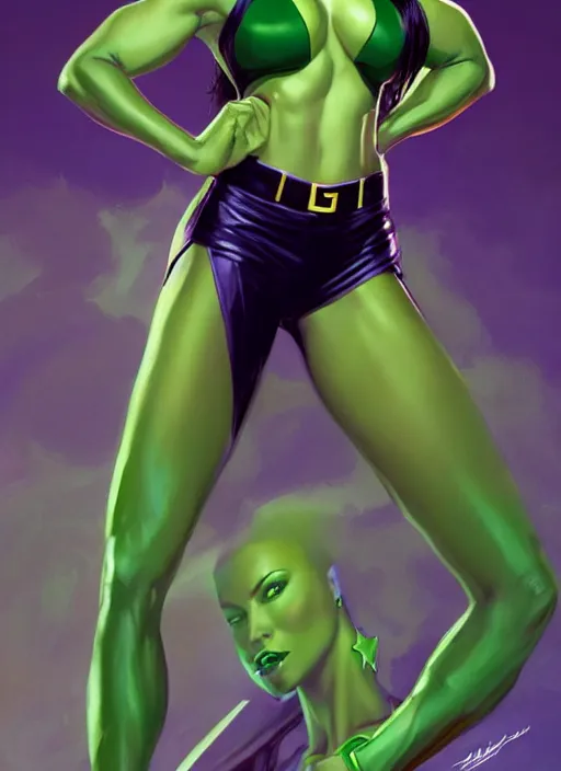 Prompt: full body portrait of marvel cinematic universe aaliyah haughton, she hulk, elegant, green skin, super hero, highly detailed!! digital painting, artstation, glamor pose, concept art, sharp focus, illustration, art by artgerm and greg rutkowski, artey freytag