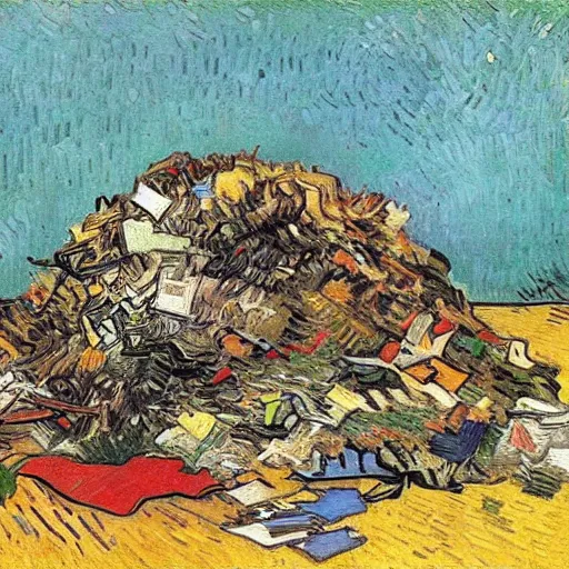 Image similar to pile of garbage, art by van gogh