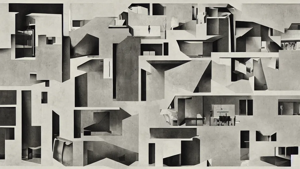 Prompt: “a collage made by Le Corbusier, design process, detailed scan”