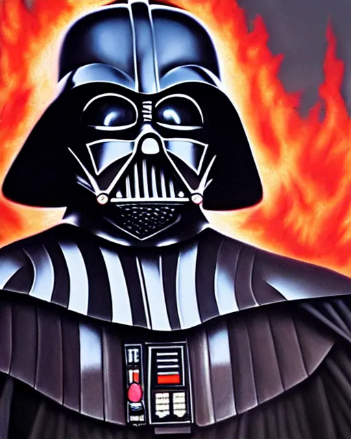 Image similar to oil painting portrait of darth vader, burning city background, high production value, intricate details, high resolution, hdr, high definition, masterpiece, realistic, ultrarealistic, highly detailed, hd, sharp focus, non blurry, sharp, smooth