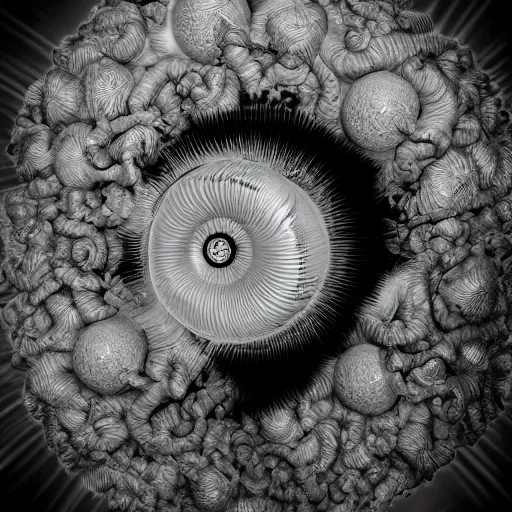 Image similar to clouded origins ( rca umbilical tendrils ), in the style of hiroya oku and riyoko ikeda and stanley kubrick, black and white, photorealistic, epic, super technical, 3 d render