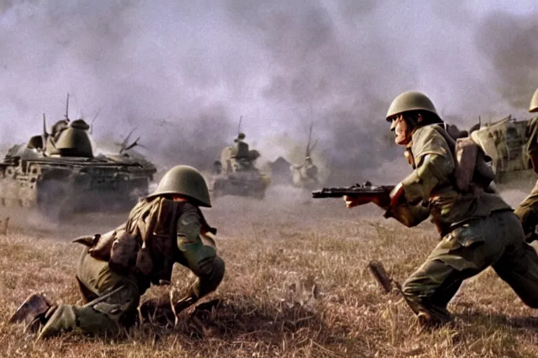 Prompt: vietnam war, a still from a pixar movie, cinematic action shot, explosions