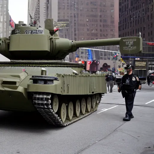 Prompt: new york police department military tank