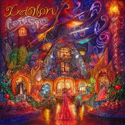 Image similar to album cover design by Josephine Wall, fireworks and cozy nook, digital art