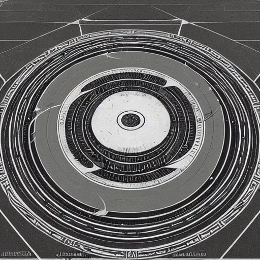 Image similar to art nouveau floor pattern, solar system, scifi inspired, foundation, thin lines, black and white by paul chadeisson, greg rutkowski