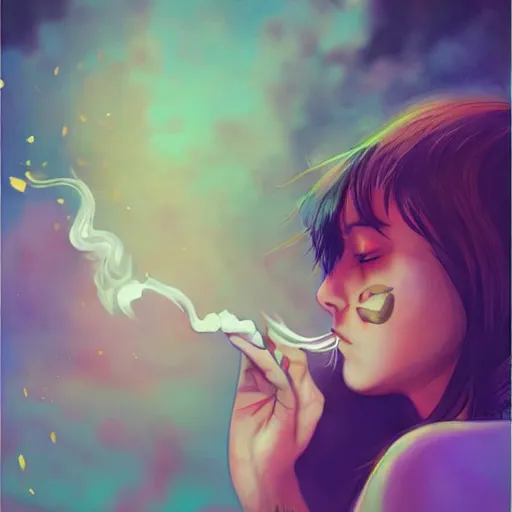 Prompt: seventeen year old female smoking weed for the first time and it goes wrong, by ross tran
