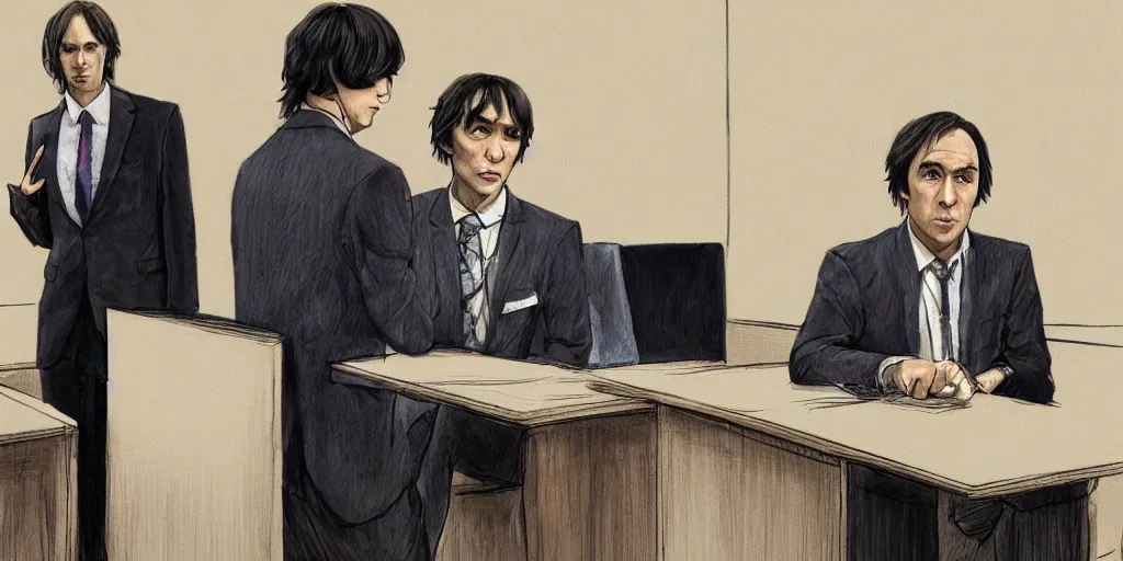 Prompt: Saul Goodman meets Osamu Dazai in court, Photorealistic art, 4K