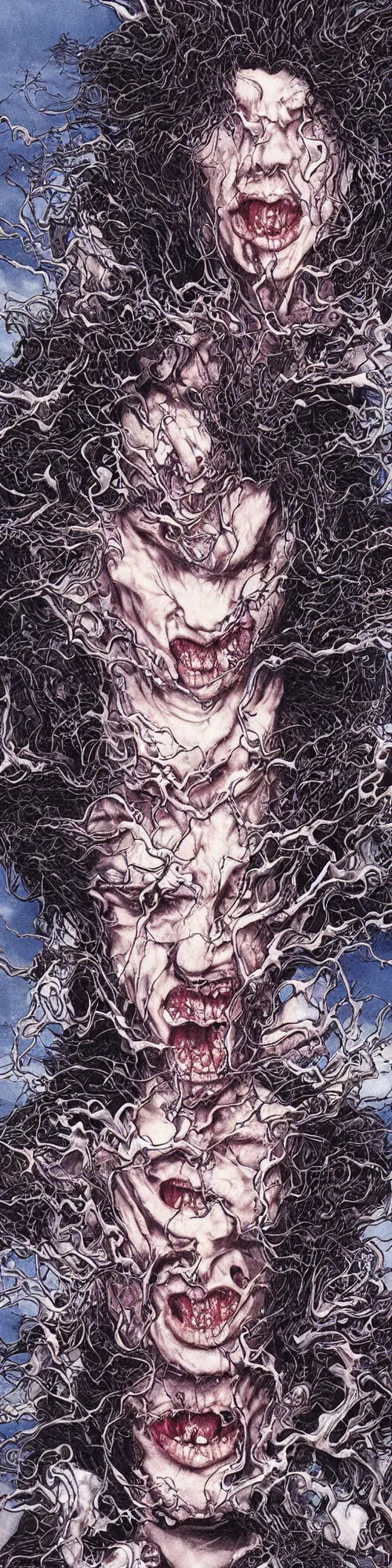 Image similar to closeup of face melting, vampire, by yoichi hatakenaka, masamune shirow, josan gonzales and dan mumford, ayami kojima, takato yamamoto, barclay shaw