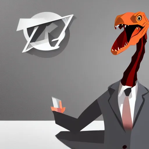 Image similar to a velociraptor wearing a business suit