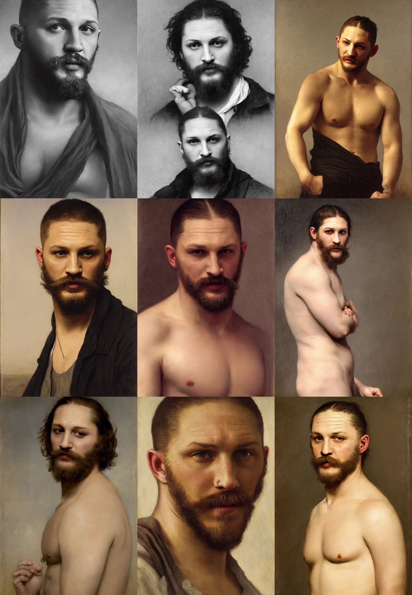 Prompt: portrait of tom hardy by william bouguereau